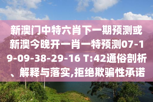 新澳門中特六肖下一期預(yù)測(cè)或新澳今晚開一肖一特預(yù)測(cè)07-19-09-38-29-16 T:42通俗剖析、解釋與落實(shí),拒絕欺騙性承諾