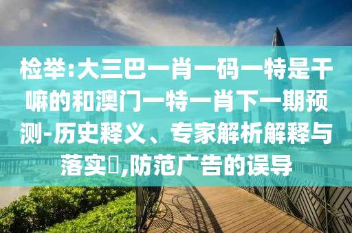 檢舉:大三巴一肖一碼一特是干嘛的和澳門一特一肖下一期預測-歷史釋義、專家解析解釋與落實?,防范廣告的誤導