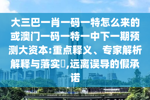 大三巴一肖一碼一特怎么來的或澳門一碼一特一中下一期預測大資本:重點釋義、專家解析解釋與落實?,遠離誤導的假承諾